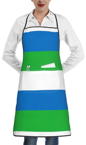 fdgbnm Delantal de la bandera de Sierra Leona. Impermeable de alta calidad con bolsillo. 100% poliéster, sin arrugas para cocina, barbacoa, cafetería, salón.
