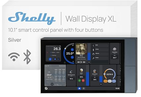 Shelly Wall Display XL silver – WLAN-smart hemkontrollpanel, termostat, integrerat 5A-relä, neutral ledare krävs, LUX-sensor, stereohögtalare, kontrollcentral, Alexa & Google Home