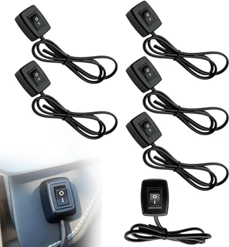 GOEDCH 6 pezzi interruttori per fendinebbia LED barra luminosa 12 V/24 V auto fai da te tipo di pasta interruttore a pulsante con cavo da 75 cm, interruttore fai da te per fendinebbia, fari al neon