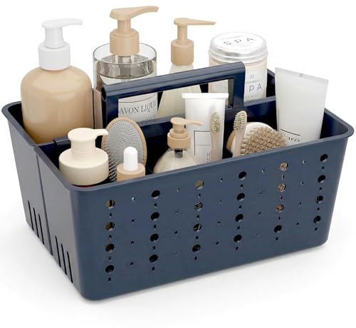 Lifewit Plastic Shower Caddy with Compartments and Handle, Slate Blue | Cleaning Caddy Bathroom Storage Basket Shower Organiser for Car, Kitchen, College, Dorm Room Essentials