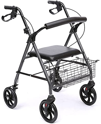 Faltbarer Rollator, Gehgestell mit Rädern, zusammenklappbar, 4, aufrechte Haltung, höhenverstellbar, Sitz