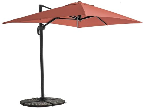 Oviala Parasol déporté inclinable Rotatif 2x3m et 4 Dalles lestées Terracotta
