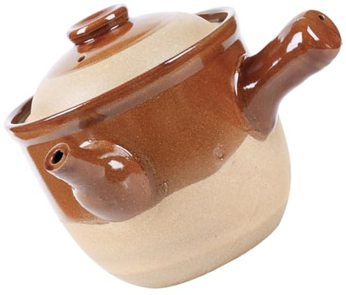 SHINEOFI Olla de Barro China para Cocinar 3l, Cazuela Pequeña Semiesmaltada para Estofado de Medicina, Olla de Sopa Tradicional Tapa, Adecuado para Uso en Cocina Doméstica