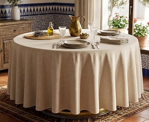 Falda Mesa Camilla Redonda Precio PROMOCIÓN Tejido Primavera Verano De Loneta Crudo (Natural) 110 cmts / 260 cmts-con Altura para Mesa 75 cm - 50% Algodón 50% Poliester Fabricado en España