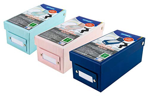3x Lernbox DIN A8 / Karteikasten / 1200 Karteikarten / je 1x pink, türkis + blau