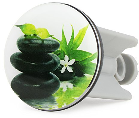 Grinscard Waschbecken Stöpsel Steingarten Design - ca. 7 x 4 cm - Zen Motiv Spülbecken Abflussstopfen als Geschenk