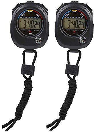 Tbest Digitale Sport Stoppuhr, 2 PCS Multifunktionaler digitaler Handheld-LCD Stoppuhr Timer große LCD-Display Chronograph Digital Uhren für Fussball Sports Training Laufen Rennen Schwimmen