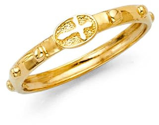 JewelryWeb Ewigkeitsring für Damen, 14 Karat Gelbgold, seitlich, religiöser Glaube, Kreuz, Rosenkranz, 5 Ewigkeitsring, US 5 | EU 49.75 | DE 15.75 | JP 9 | UK J 1/2, Gold Metall Gelbgold, Kein