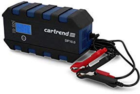 cartrend Mikroprozessor-Ladegerät für Auto Batterie DP 10.0, 10 Ampere für 12/24 V, 9-HF Ladestufen, Autostartfunktion, Komfortanschluss, Schwarz