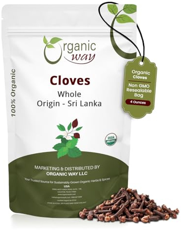 Organic Way Hand Selected Cloves Whole (Syzygium aromaticum) - Adds Flavour & Aroma | Organic & Kosher Certified | Raw, Non GMO & Gluten Free | USDA Certified | Origin - Sri Lanka (1/4 LBS)
