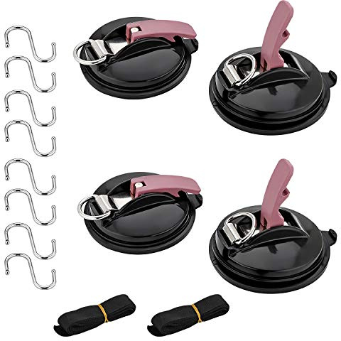 EXLECO 4 Pcs Ventosas de Coche con 8 Ganchos en Forma de S Ventosa de Multi Función Peso 22KG para Tienda de techo Carpa Bolsa de alpinismo Tapa del techo