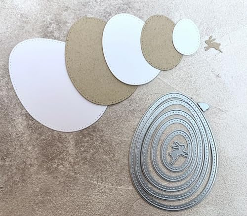 Stanzschablone Cutting dies Eier gestitched Ostern mit Hasi, bis 10 x 7,5 cm, 6-tlg.