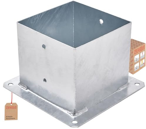 TRIBECCO® Piastra di ancoraggio con manicotto a vite per palo quadrato in legno, palo zincato a caldo manicotto per fissaggio a terra, supporto per recinzioni, piastra di base, 160 x 160 mm