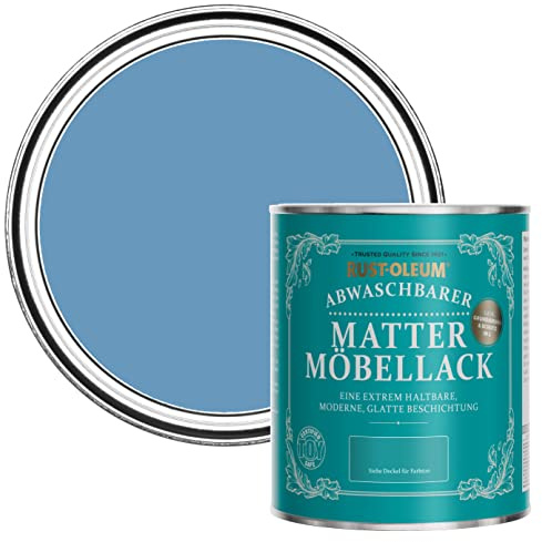 Rust-Oleum blau Möbelfarbe mit Matt-Finish, geruchsarm und wasserbasiert für Innenholz - Kornblumenblau 750ML