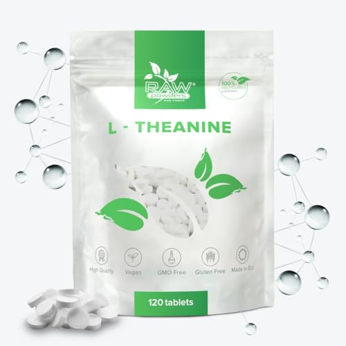 L-Theanine 200mg, 120 Tabletter – Stöd för avslappning, fokus och stressreducering – Rena ingredienser, GMO- och glutenfria, GMP-certifierat kosttillskott från Raw Powders