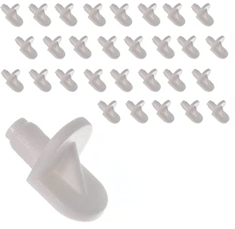 Just Pudding Basins 30, 5mm Shelf Supports for Kitchen Cabinets, White Plastic Stud Pegs to Fit Flat Pack Furniture Cupboards, M5 Holders