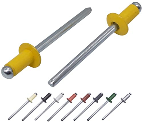 Confezione da 100 rivetti ciechi verniciati 3,2 x 8 mm, con testa a cupola, DIN 7337, rivetti in alluminio e mandrino in acciaio, rivetti pop (100, giallo Colza RAL 1021)