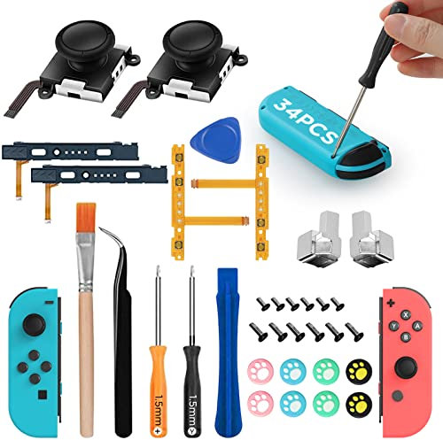 GeeRic, Joycon Joystick Remplacement, 34 PCS Joycon Kit de Réparation Compatible pour Switch Oled, Joycon Kit de Réparation Joystick Pièces de Rechange Compatible pour Switch