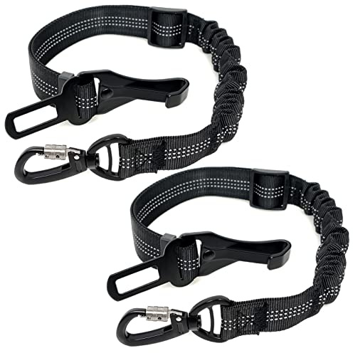 2er Hunde Sicherheitsgurt, Einstellbar Hunde Autogurt mit Doppel Universalstecker für Alle Hunderassen & Autotypen, Reflektierend Hundesicherheitsgurt mit Starke Karabiner und Elastischer RuckdäMpfung
