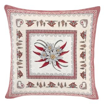 BIANCHERIAWEB Federa Cuscino Arredo Casa Fodera Tessuto Cinigliato Tirolese Monte Bianco 50x50 Monte Bianco