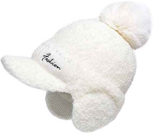 Yixda Damen Winter Cap mit Ohrenklappen Schirmmütze Fleece Gefütterte Ski Warme Kappe (Weiß)