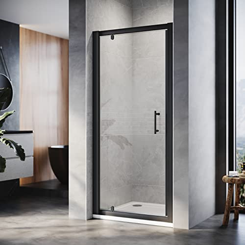 ELEGANT 800mm Black Pivot Hinge Shower Enclosure 6mm Glass Reversible Cubicle Door