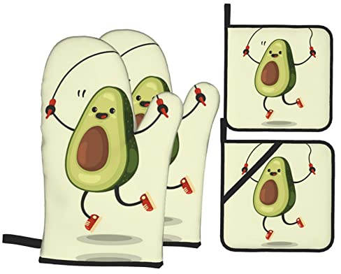 Avocado-Seilspringen, 4 Stück, Ofenhandschuhe und Topflappen, wasserdicht, Verbrühungsschutz, heiß für Küche, Backen, Kochen, Grillen