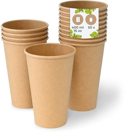 BIOZOYG 50 Stück Kaffeebecher Pappbecher 400ml / 16 oz Ø 90 mm braun - Einwegbecher plastikfrei - Becher aus nachhaltiger Forstwirtschaft - Kaffeebecher Einweg