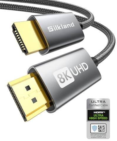 Silkland 8K HDMI 2.1 Kabel 5m, Zertifiziertes HDMI®Kabel eARC für Soundbar 48Gbps, PS5 HDMI Kabel 4K@120Hz, 2K@240Hz/144Hz, 8K@60Hz, HDR10, HDCP 2.2/2.3 für Dolby Atmos, TV Box, HDTV, Laptop