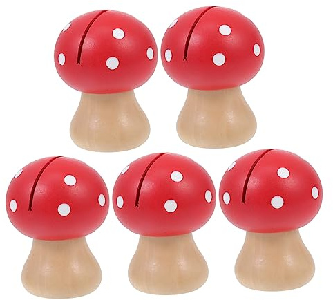 Ciieeo Set 5 Pezzi Fermacarte in Legno a Forma di Fungo Rosso, Clip Memo Creativa per Esposizione Foto e Biglietti, per Negozi e Uffici