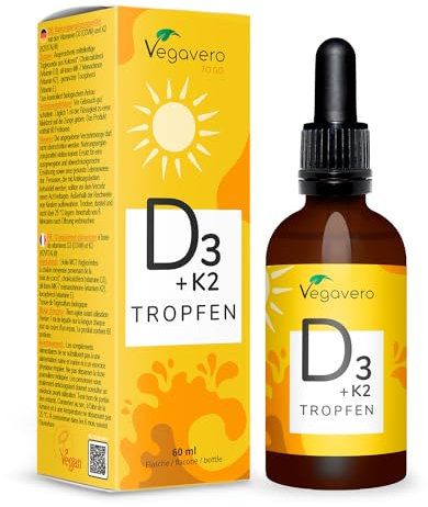 Vitamin D3 K2 Tropfen | 100% Vegan | Hochwertiges EirVit & Vitamin D3V | 1.000 IE Vitamin D 3 + 25 µg Vitamin K 2 all-trans | Laborgeprüft & Ohne Konservierungsstoffe | Vegavero