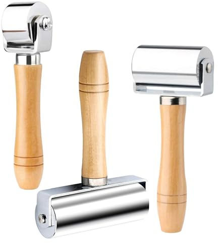 Mnuizu 26mm+60mm+100mm Leather Press Edge Roller, Wooden Handle Leather Rolling Craft Roller, Seam Roller for Leather, Leather Edge Creaser, Leather Craft Laminating Tool for Leather Craft（Wood Color）