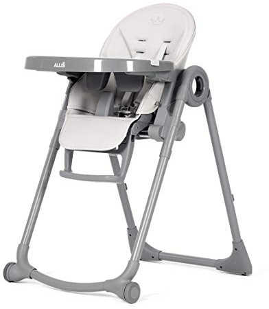 Allis Baby Lola Adjustable Folding High Chair with Multiple Height and Seat Positions, Removable Tray, 5 Point Harness, Portable Highchair for Babies and Toddlers (Light Grey)