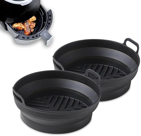 Tower T843090 Round Air Fryer Trays, Set of 2 Circular Reusable Silicone Liners, Suitable for Most Air Fryers 4 litres and Above Including Tower Vortx and Ninja Foodi, Non-Stick, Dishwasher Safe