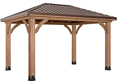 Backyard Discovery Barrington 100% Cedar Wood Gazebo | Heavy Duty Hardtop Outdoor Shelter for Garden and Patio | Steel Roof | Waterproof & Weather Resistant | Powerport | 4.9m x 3.7m (16ft x 12ft)
