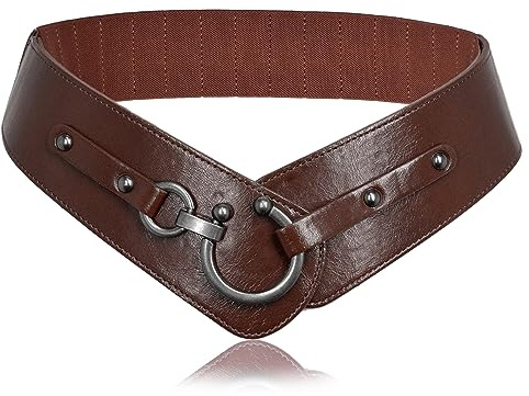 TeeYee Damen Ledergürtel Mode Runde Haken Design Breite Hüfrgürtel | Elastische Gürtel für Mädchen,Vintage Damen Gürtel