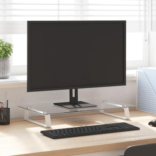 Gecheer Monitorständer Schreibtischaufsatz Monitorerhöhung Bildschirm PC Regal Aufsatz Bildschirmerhöhung Weiß 60x35x8 cm Hartglas und Metall