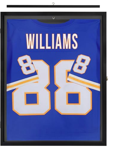 Americanflat Bilderrahmen für Trikot 70x90 cm - abschließbarer Objektrahmen aus MDF-Holz mit Plexi-Scheibe - für Fußball, Basketball, Handball und Hockey Trikots - großer Trikotrahmen - Schwarz