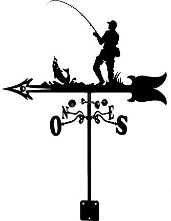 Girouette décoration, Silhouette pêche girouette girouette pêcheur Art décor Outils Mesure en Acier Inoxydable indicateur Direction girouette Montage sur Toit