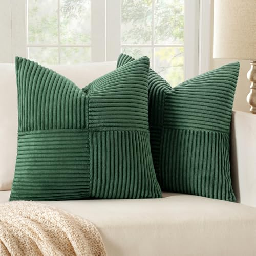 MIULEE 2er Set Kissenbezug 45x45cm Dunkelgrün Kordvelours Kissenhülle | Kissenbezüge Sofakissen Dekokissen Boho Couchkissen Kord Dekorative Zierkissenbezug für Sofa
