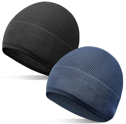 BIAOTN Thin Beanie Hats for Men Women, Workout Hat Bonnet, Black, Navy.