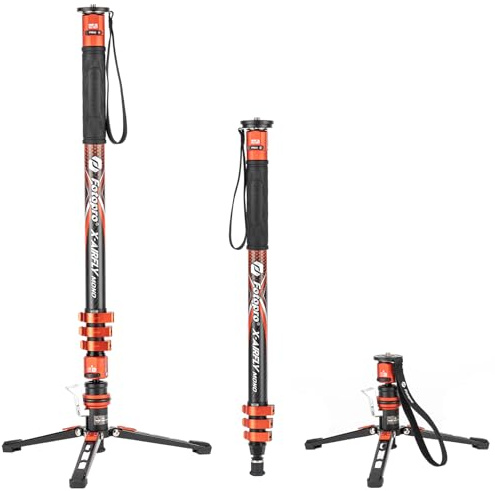 Fotopro Kohlefaser-Einbeinstativ mit Pedal, 185,4 cm, 3-in-1-Stabilisator, maximale Traglast 10 kg für DSLR-Kamera, Videografie, X-Airfly Mono Orange