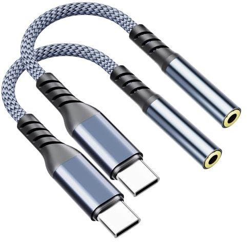 Adapter USB C auf Klinke, 2 Pack USB C auf 3.5mm Kopfhörer Adapter, Audio Aux Adapter mit DAC Chip, Typ-C zu Klinke Kopfhörer Jack Audio Adapter für iPhone 15/16 Serie, iPad,Galaxy, Google Pixel