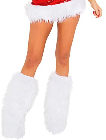 Damen Kunstfell-Beinstulpen, Winter, warm, pelzig, weich, gemütlich, Stiefelstulpen, Abdeckung für Weihnachten, Cosplay, Kostüm-Zubehör, A-weiß, One size