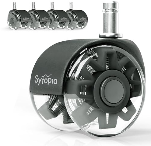 Sytopia Lot de 5 roulettes pour chaise de bureau, 70 mm, 11 x 22 mm, pour chaise de bureau, sols durs, parquet, tapis de protection de sol, hauteur silencieuse et souple (pas pour 1KEA 10 mm), noires