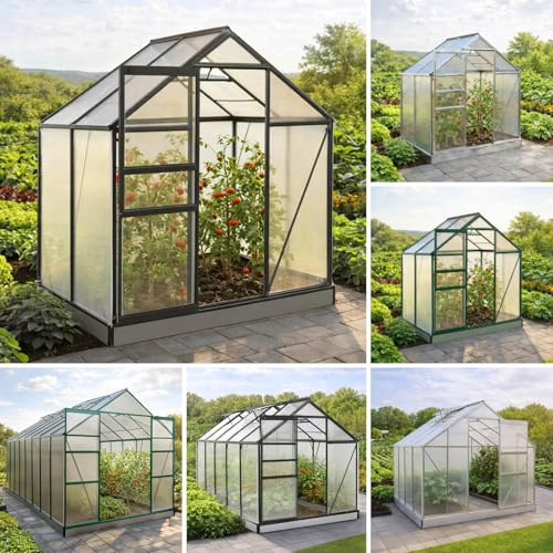 BRAST Gewächshaus Aluminium mit Fundament | TÜV geprüft | 42 Modelle | 130x190x195cm - 490x250x235cm, 6mm Hohlkammerplatten, rostfrei wetterfest temperaturbeständig | 130x190x195cm Grau