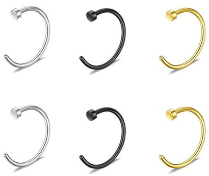 Uzndq 6 Stück Nasenpiercing Ring,Fake Nasenpiercing,Piercing Nase,Nasenpiercing,Fake Nose Ring,Fake Nasenring,Nasen Piercing Ringe,Septum Ohr Helix Tragus,Für Nase Brust Intim Scharnier Clicker Ring