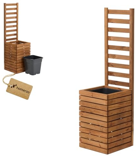 Macetero con enrejado y celosía con jardinera de madera, para jardín, balcón, terraza, bancal alto con inserto para plantas de plástico de 18 L (marrón horizontal, 36 x 36 x 55 x 130 cm altura)