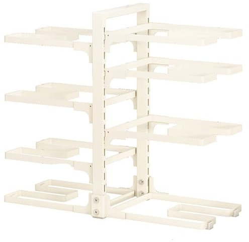 Organizador de ollas y sartenes de hierro fundido ajustable de 8 niveles para almacenamiento de gabinetes, solución de almacenamiento de cocina blanca