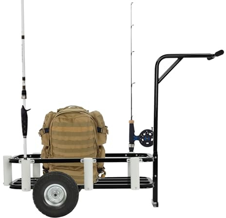 Angelwagen Transportwagen Fishing Trolley mit Rädern Transportkarre Angeln Bollerwagen Strandwagen Strandtrolley Max. Tragfähigkeit 90 kg Transport Karpfenangeln Tackle Schwarz